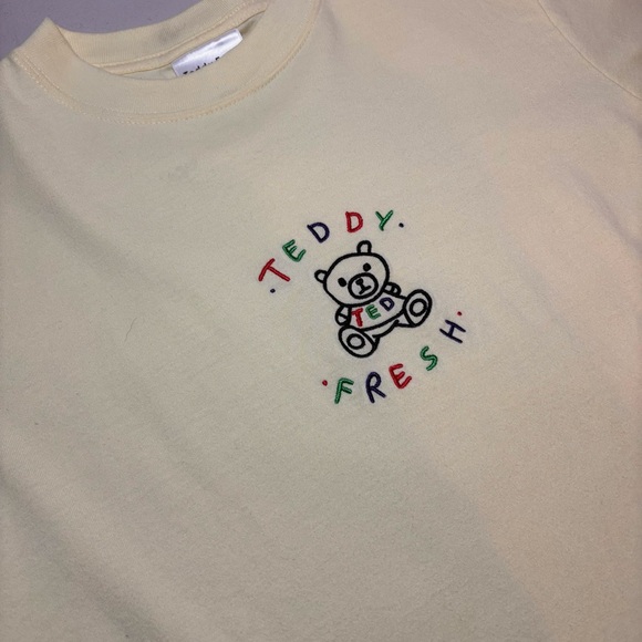 Teddy Fresh Embroidered Teddy Fresh Bear Logo T-shirt Women's XS Light Yellow - Picture 1 of 11